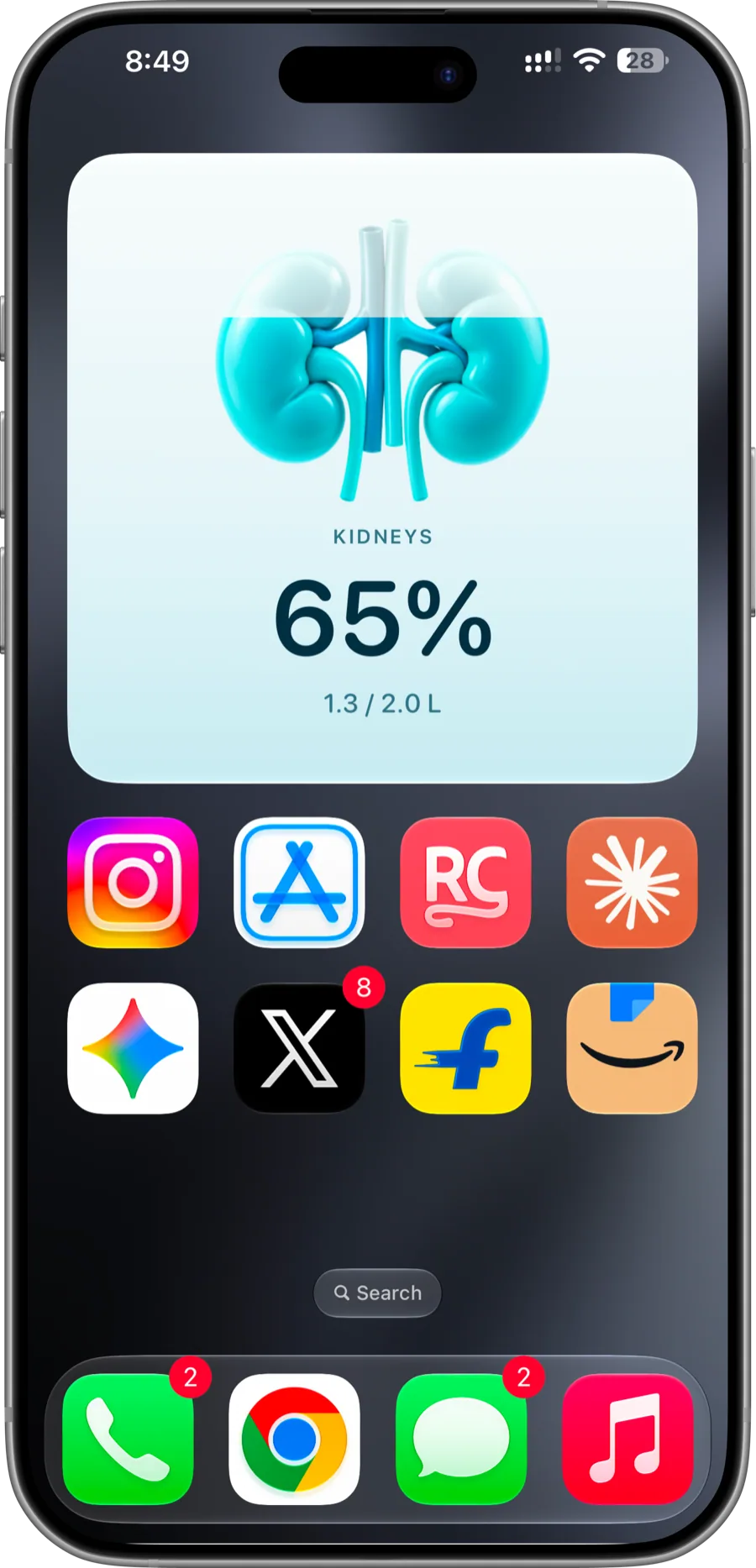 The organ widget on an iPhone Home Screen