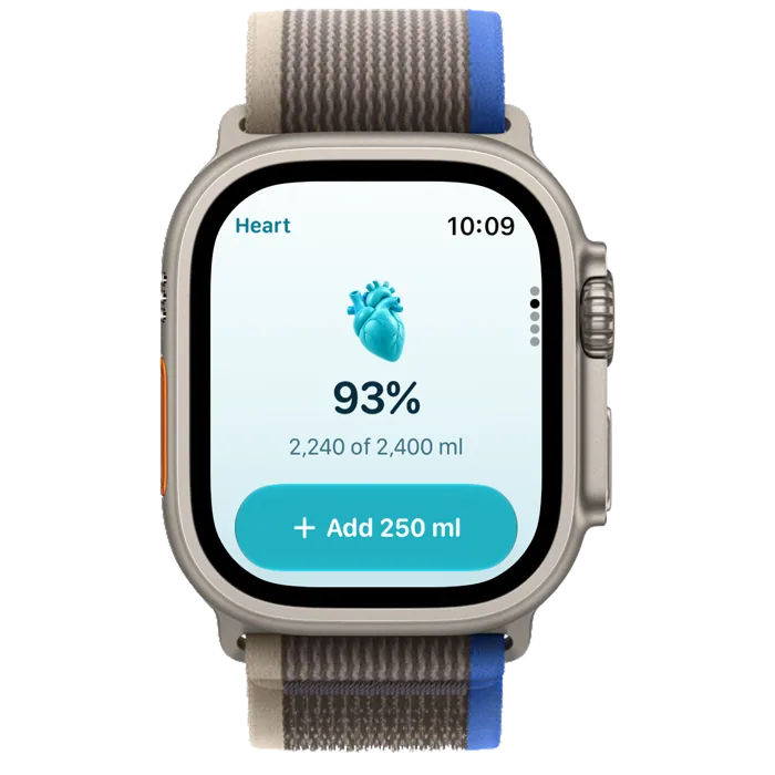 Apple Watch Ultra showing the heart filling with water